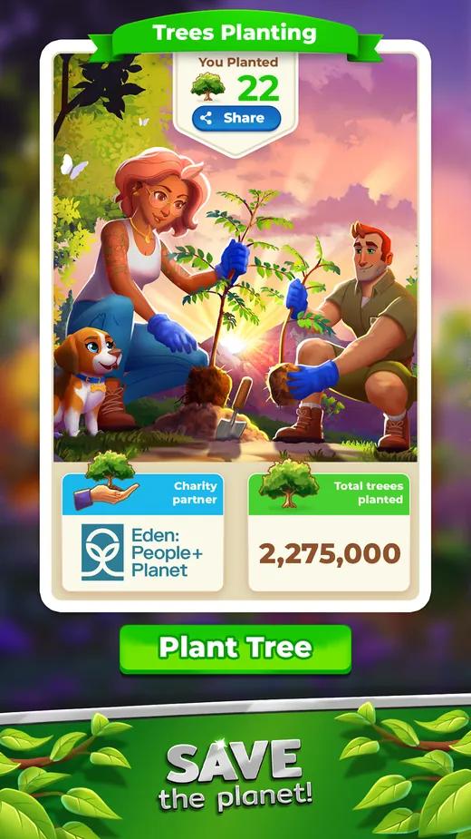 Σκηνή από το Longleaf Valley με δύο χαρακτήρες που φυτεύουν δέντρο σε δασικό τοπίο